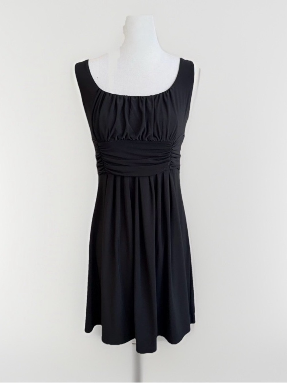 Black Fit & Flare Mini Dress | Ruched Waist | Classic LBD | Size M